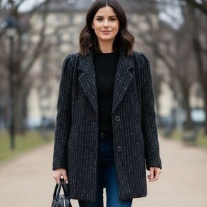 Vintage New York Girl NYG Black & Pink Mid Length Tweed Coat Size 14